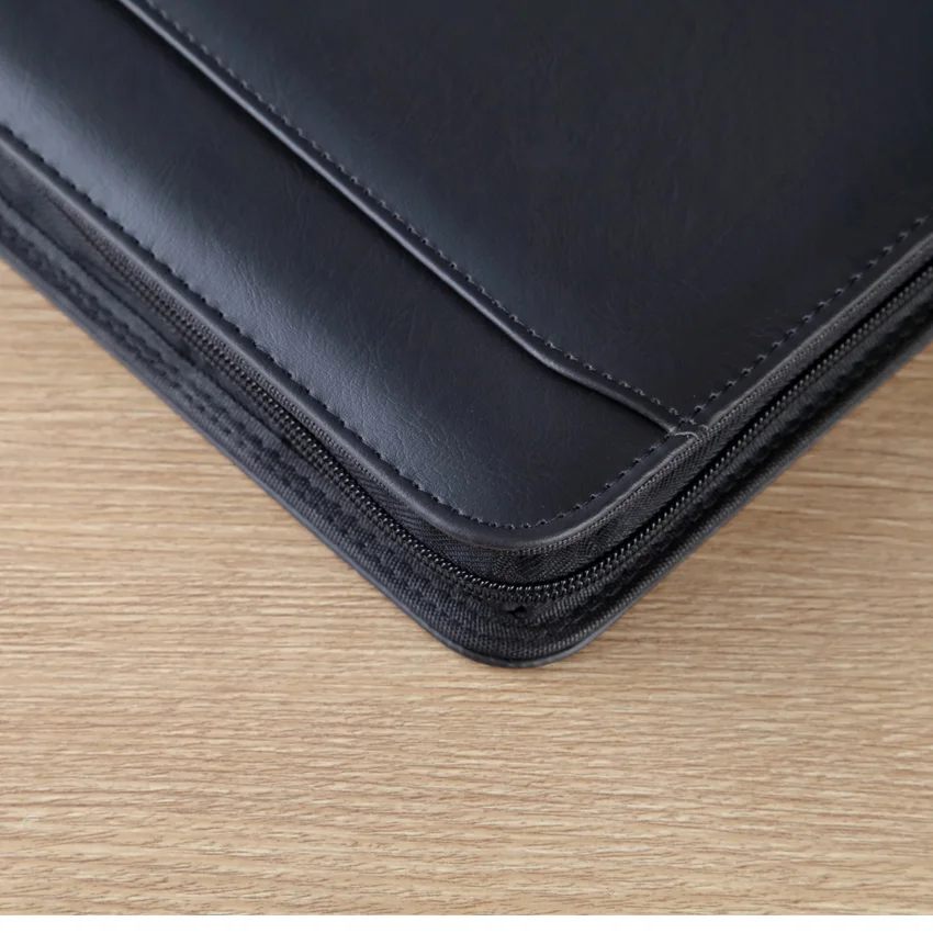 임원 A4 폴더 지퍼 Padfolio 비즈니스 정리함 문서 거치대, 3 링 바인더, PU 가죽 문서 가방, 계산기 포함