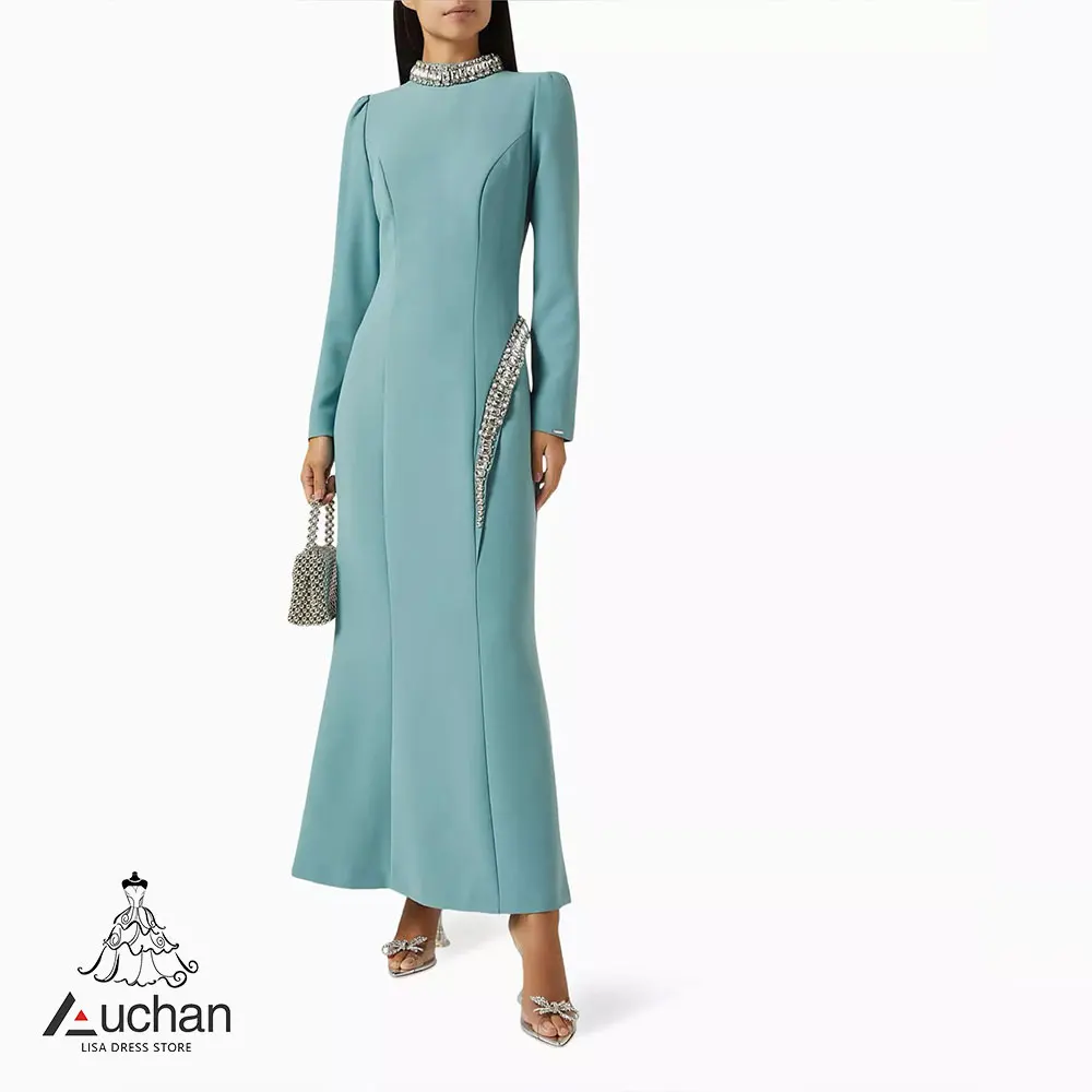 

Auchan High Neck Prom Dress Evening Dress Long Sleeves Ankle Length Elegant Wedding Party Formal Gowns For Women Arabic