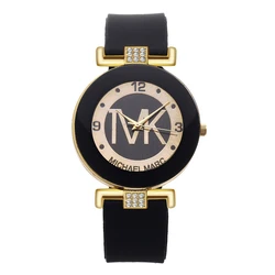 Fashion TVK Women's Luxury Rhinestone Silicone Strap Quartz Watch (Black)