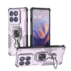 Magnetic Ring Bracket Armor Case with Lens Protection and Shockproof Coque Design for Motorola Edge 60 Stylus (Purple)
