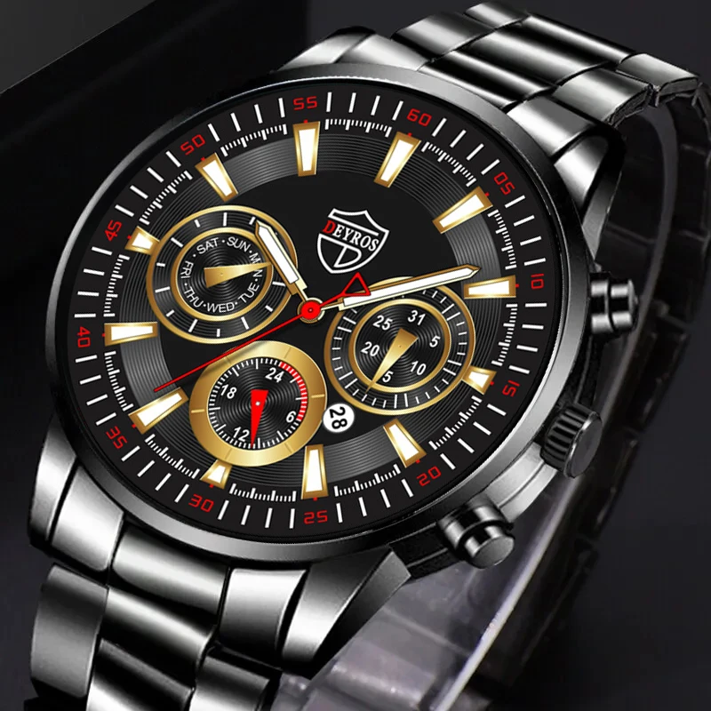 Quartz Watch Mens Stainless Steel Quartz Wrist Watch Luminous Clock Men Sports Leather Bracelet
