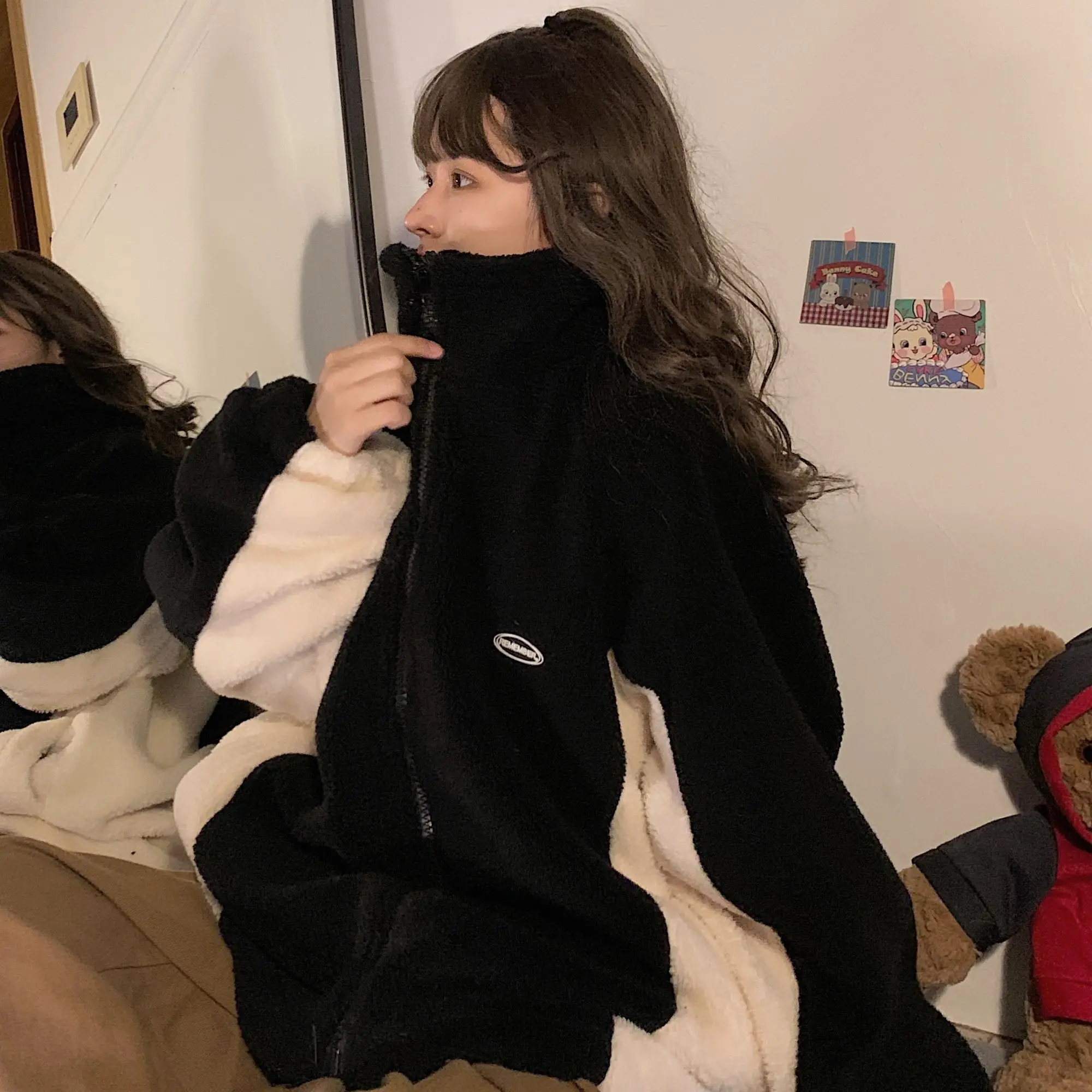 Lamb Cashmere Cotton Jacket For Women In Autumn And Winter Ins, Fashionable Design Plush Thickened Coat Women