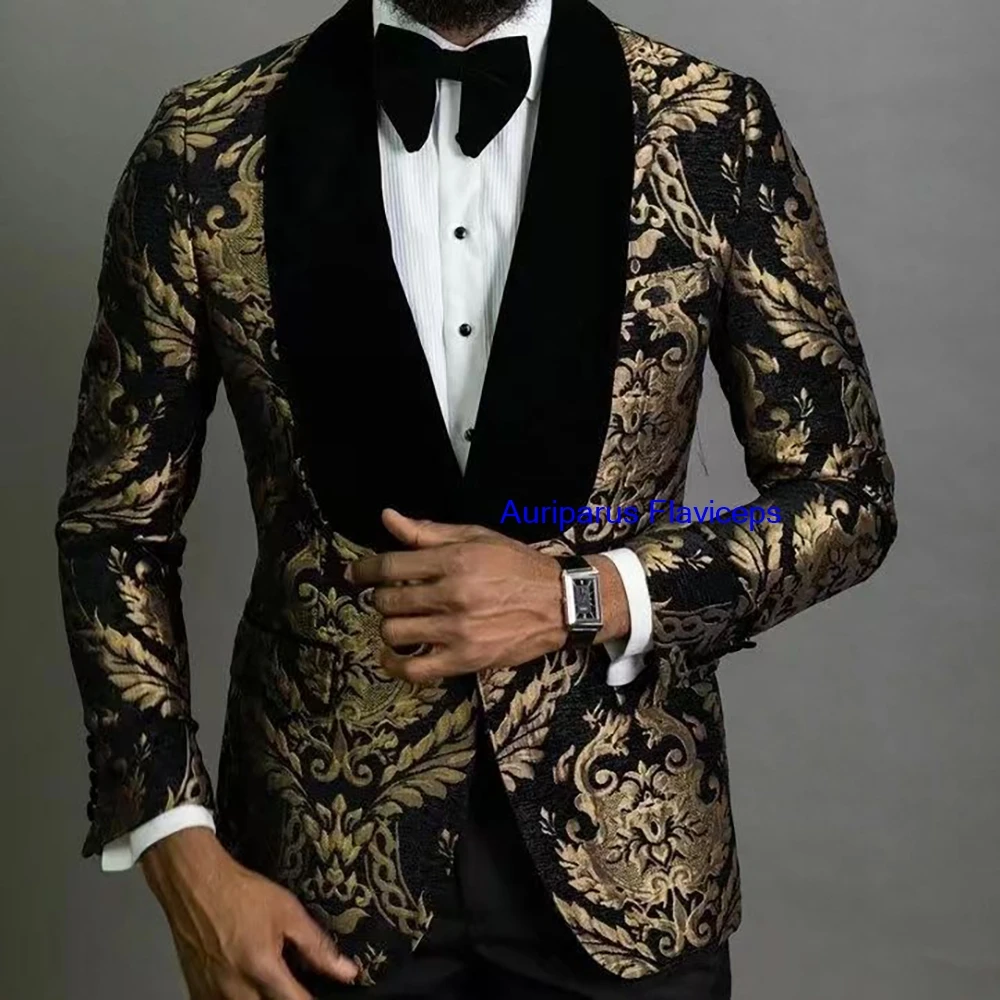 .Paisley Jacquard Floral Suits for Men Wedding Groom Shawl Lapel Jacket Pant Prom Printed Groom Tuxedos Floral Jacket Groomsman