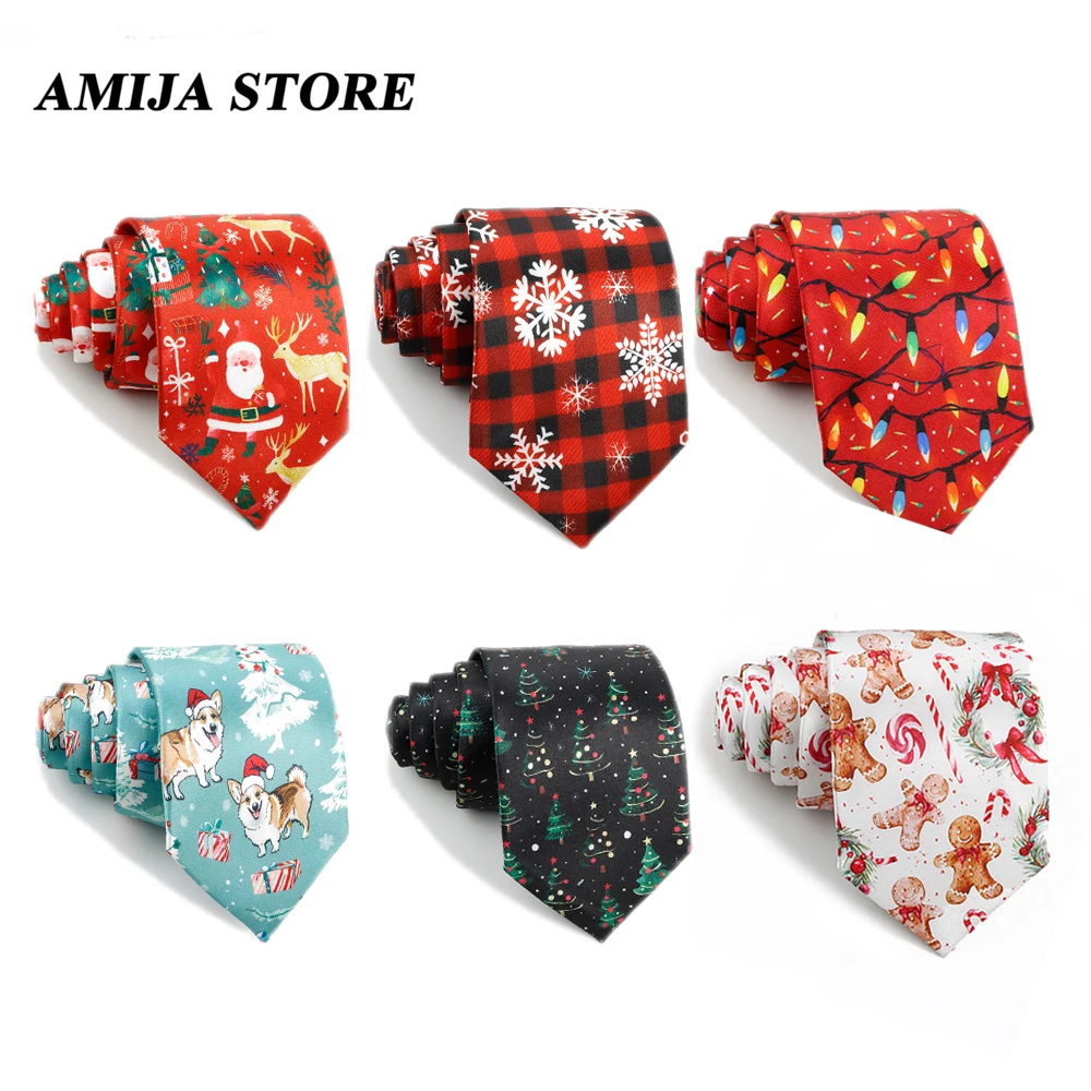 Corbata navideña de 8cm para hombre y mujer, seda de imitación, copo de ...