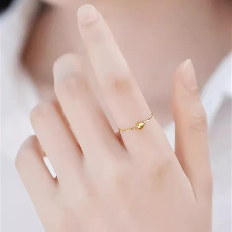 Transfer Bead Ring for Women 18K Gold Lucky Gold Bead Soft Chain