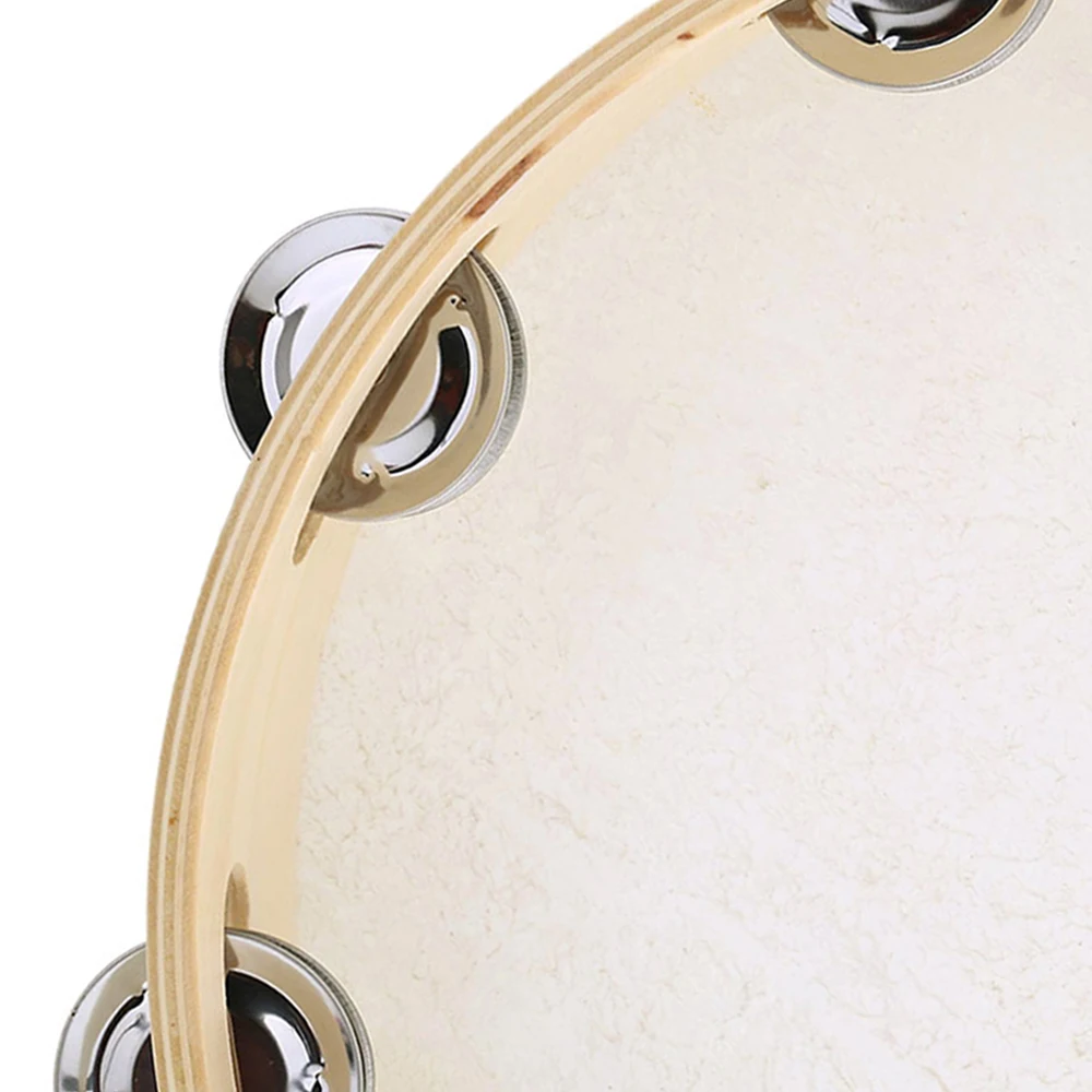 10" Hand Held Tambourine Drum Bell Birch Metal Jingles Percussion Musical Educational Instrument for KTV Party Kids Games