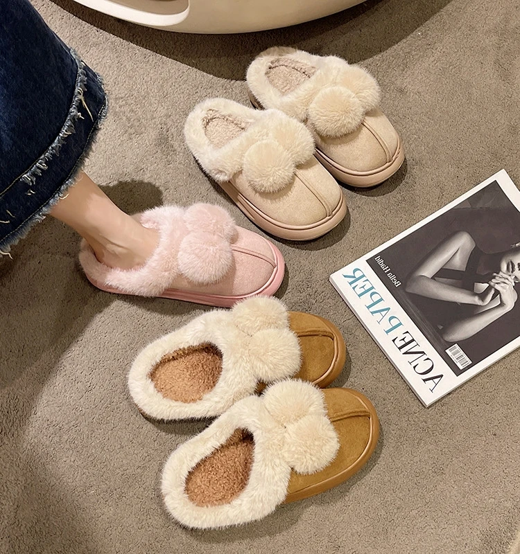 

Shoes Cover Toe Woman's Slippers Fur Flip Flops Flock Med Slides Platform Winter Footwear 2023 Plush Massage Flat Soft with fur