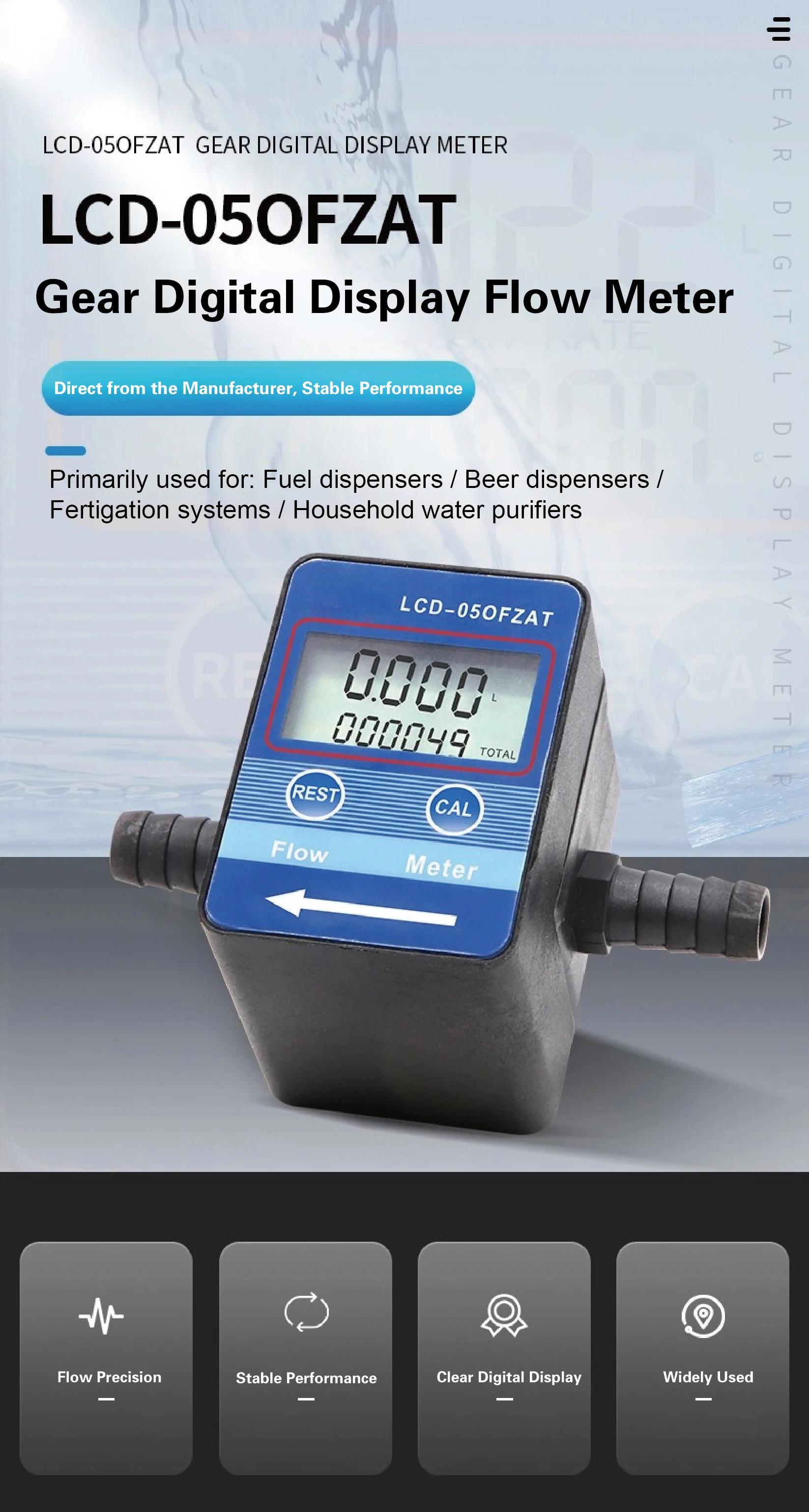 Digital Gear Flow Meter LCD Display G1/2 G3/4 Inline Industrial Gear Type Flow S