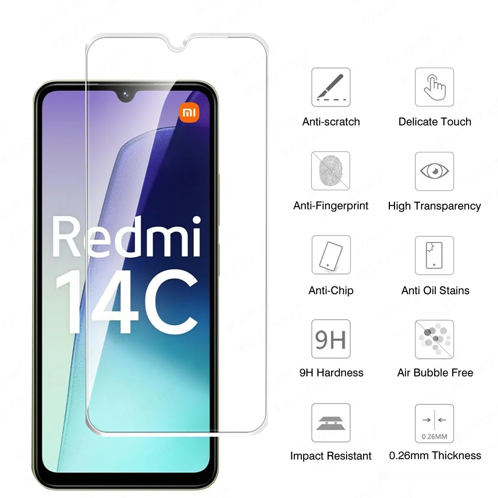 2 قطعة الزجاج المقسى غطاء كامل ل Xiaomi Redmi 14C...