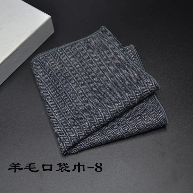 23*23CM New Vintage Wool Pocket Square Plaid Black Handkerchief Men's Business Suit Tie Accessories Scarf Hankies Tuxedo Cravat