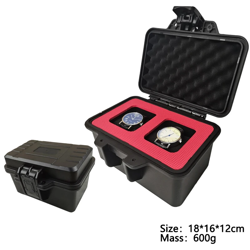 Portable Steel Barrier Watch Storage Transportation Case Plastic Dustproof Shockproof Double-layer Moisture-proof 2 Slots Box 