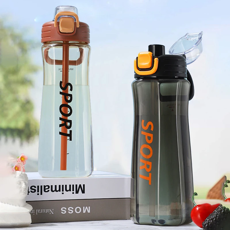 Water Bottle Sport Plastic Cup 750Ml Space Cup Leak Proof Outdoor Sports Water with Straw Drinkware