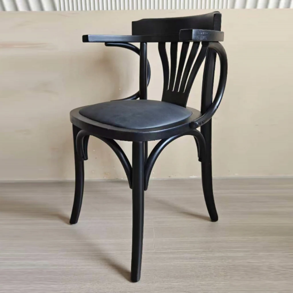 Vintage Cafe Arm Chair Modern Dining Room Coffee Shop Indoor Outdoor PU Wood Material Restaurant Hotel