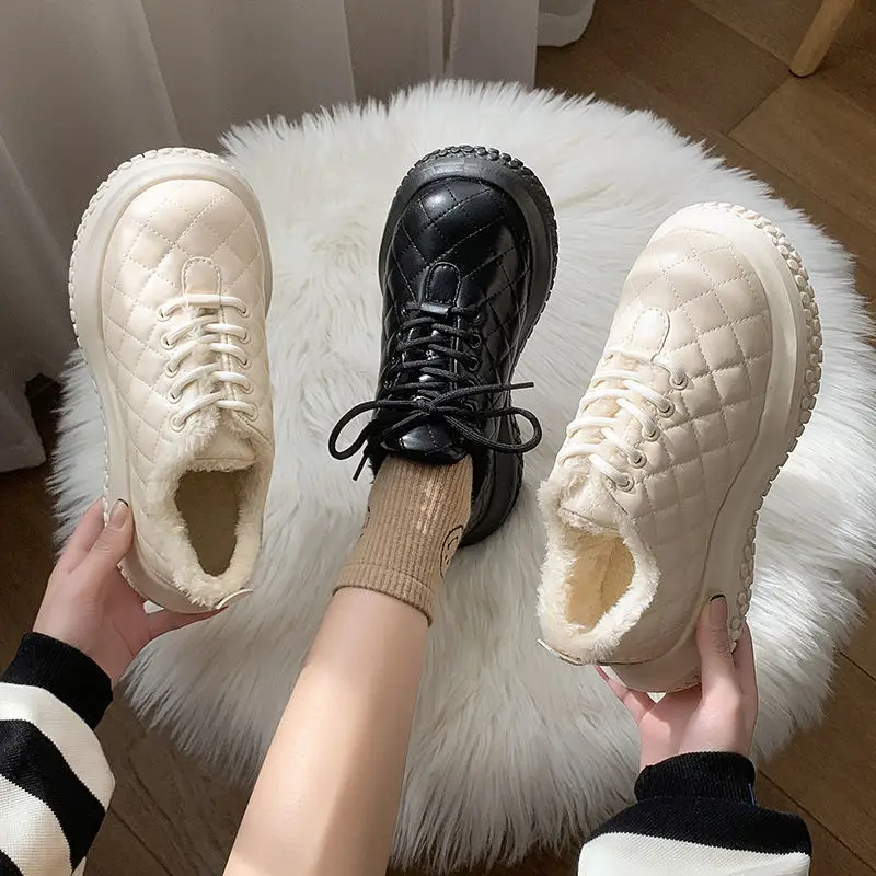 

Snow Boots for Women Winter Outside Plush 2023 New Fashion Lace Up Cotton Shoes Thick Soled Anti-skid Comfortable Warm Sneakers