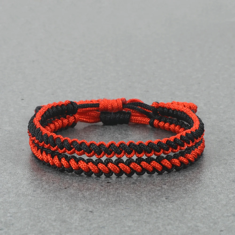 Handmade Tibetan Buddhism Bracelet - Red Black Braided Rope For Protection & Luck