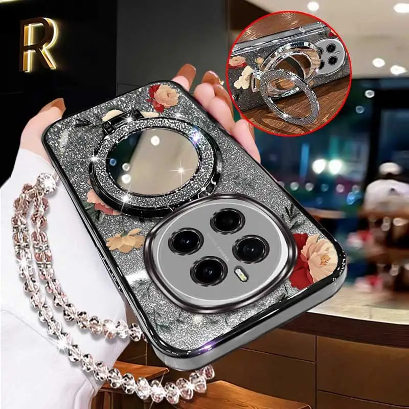 Elegant Small Flower Bud Phone Case Set with Lanyard and Stand