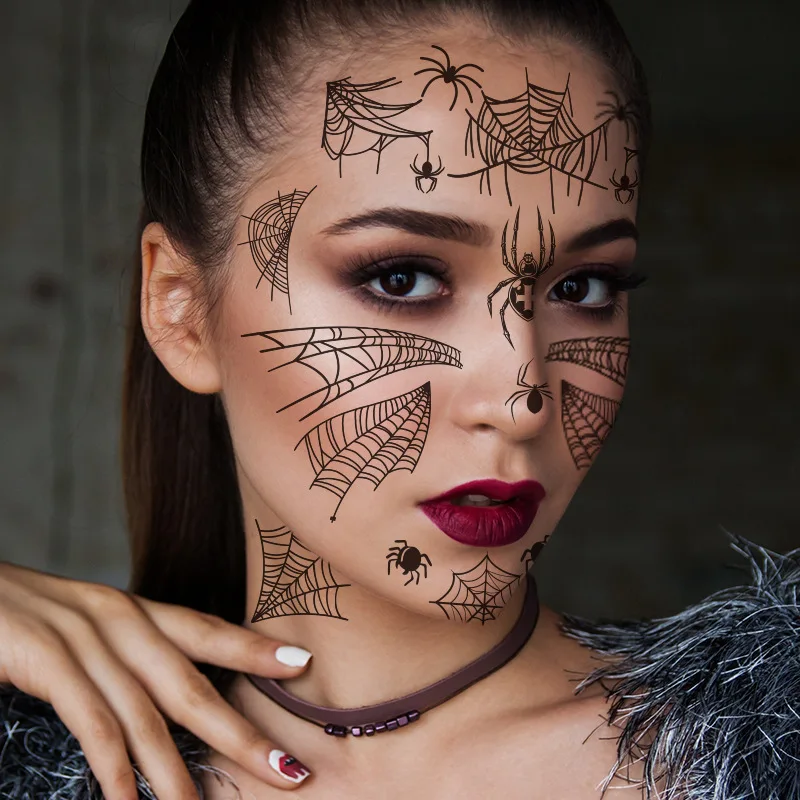 Tattoo Sticker Temporary Tattoos Makeup Stickers Spider Web Face Black Style Body Waterproof Fake Tattoo For Halloween