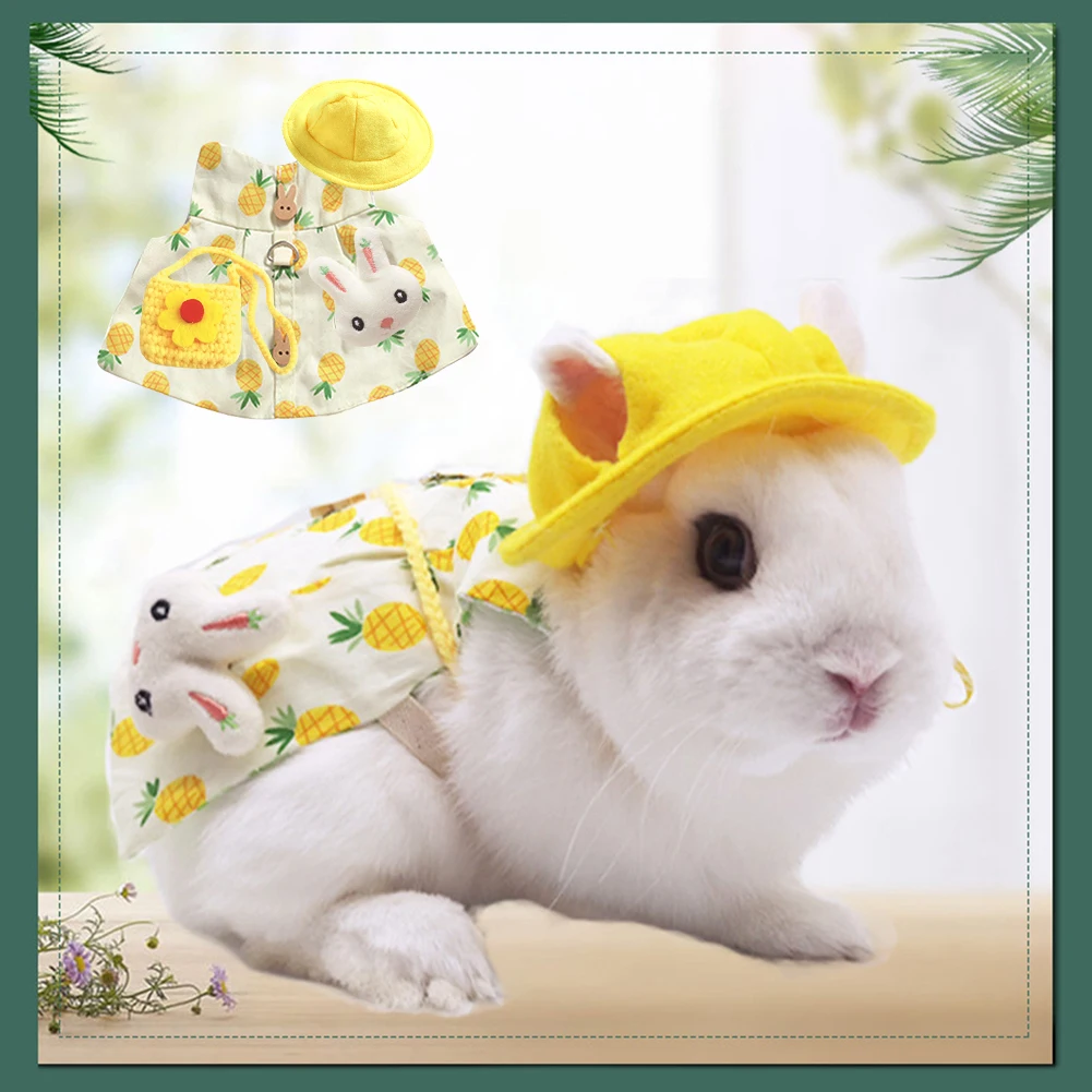 Rabbit Harness And Leash Set Rabbit Harness Set Cute Bunny Pet Vest Accessories Outdoor Leash Rabbit Clothes with Bag Hat Harness Strap Leash Dress Clothes for Guinea Pig