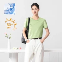 Haut de gamme nouveau 10% soie et coton mercerisé femmes T-shirt de luxe T-shirt à manches courtes sensation soyeuse vêtements d'été 2025 hauts col en V/o 3