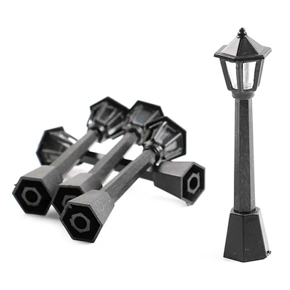 4Pcs Street Post Lights Model Railway Train Lamp Post Lights Miniature Village Pathway Lantern Post for DIY Dollhouse 3