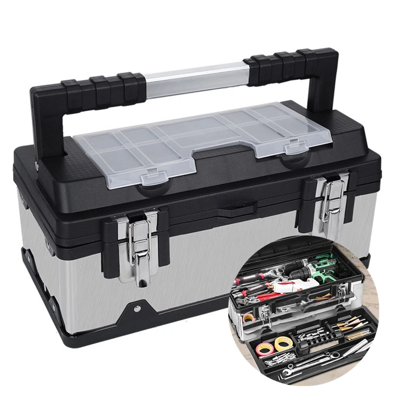 Tool Box Thickened Stainless Steel ToolBox Doublelayer Large Capacity