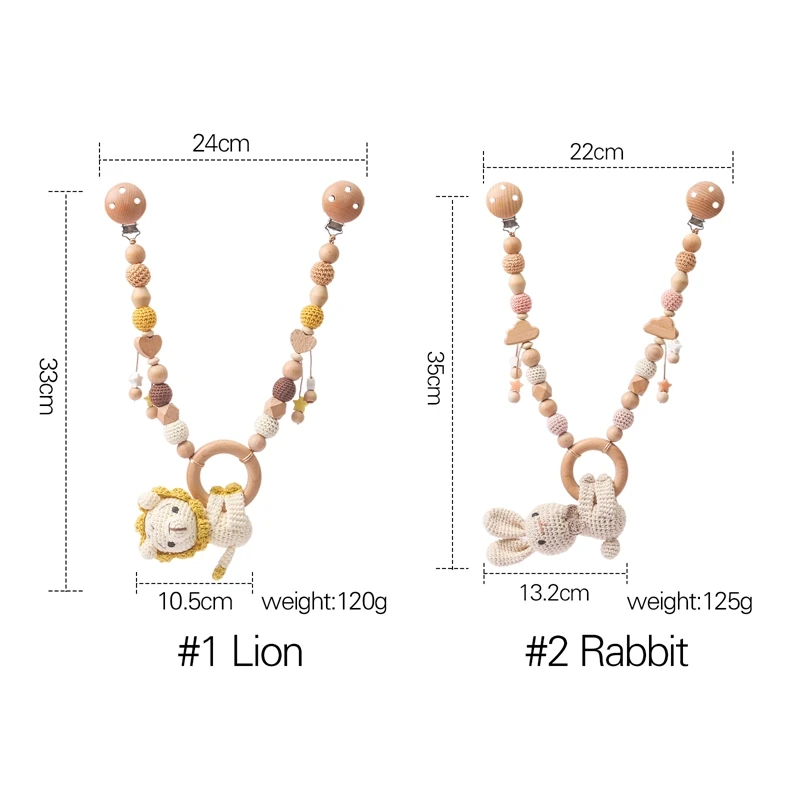 Let's Make Baby Wooden Gym Stroller Bunny Hanging Pendant Toy Crochet Animal Pendant Bead Bracelet Infant Crib Mobile Rattle Toy images - 6