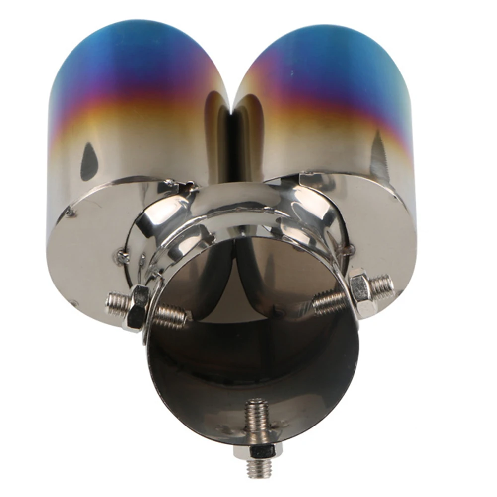 Car Oval Rear Exhaust Dual Outlet Car Exhaust Muffler Tip Stainless Steel Tail Pipe Muffler Burnt Blue Car Modification Parts