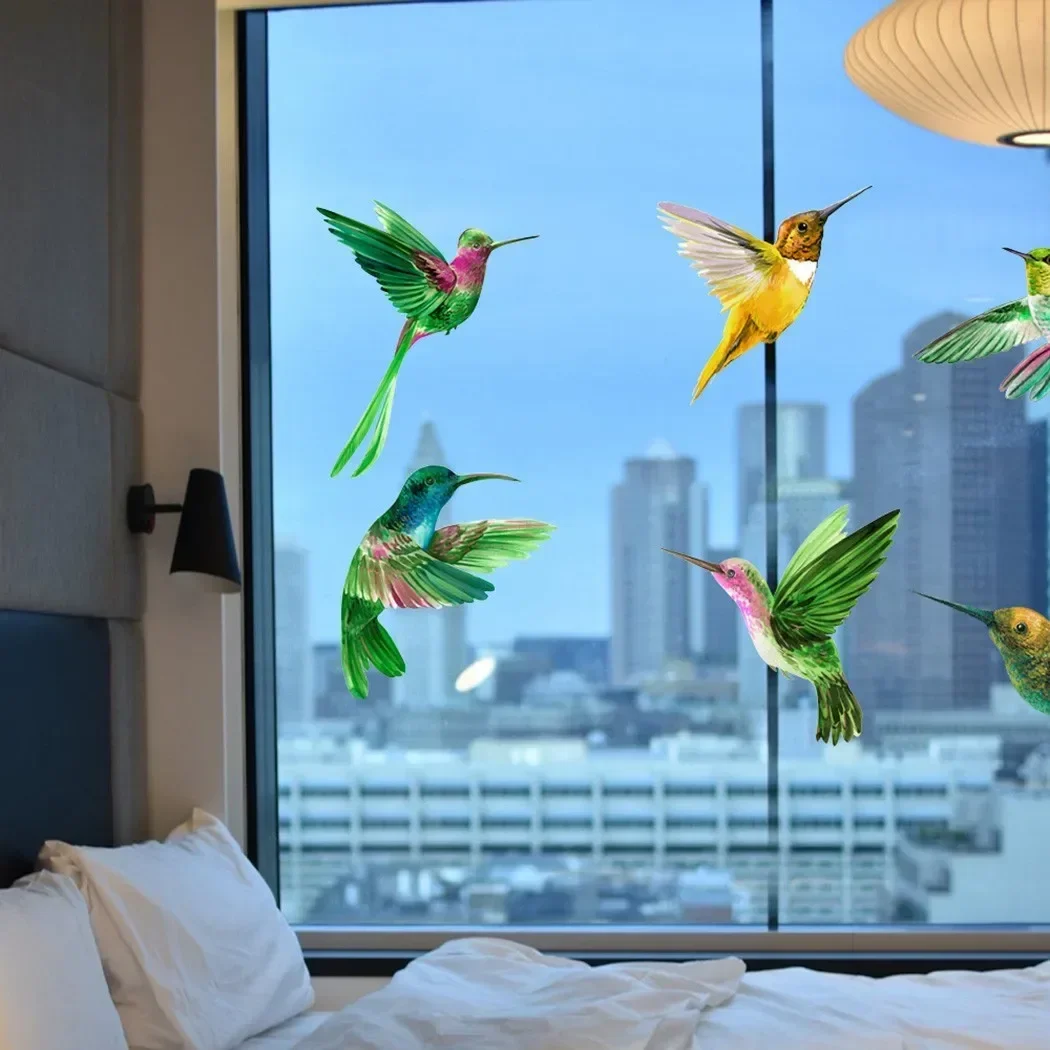 Hummingbird Sticker Glass Decal Electrostatic Glass Film Anti-Collision Window Cling To Prevent Birds Strikes Non Adhesive 6PCS window film