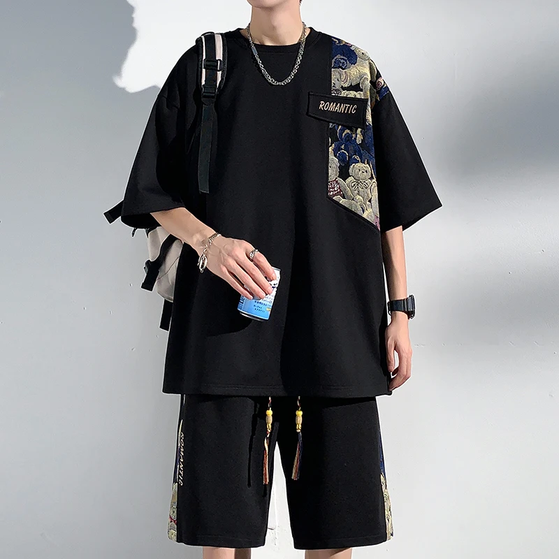 Fashion 2023 Summer Loose Short Sleeve T-Shirts And Shorts Men's Sets Large M-5XL Top Tees&Knee-Length Pant Suits Sportswear Set