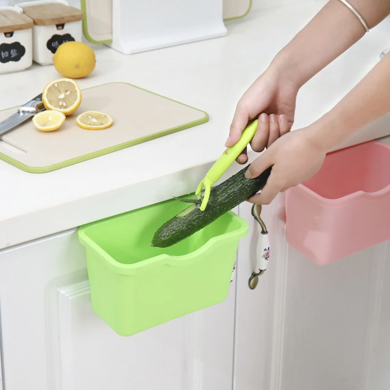 Trash Can Plastic Basket Hanging Waste Bin Storage Box Desktop Kitchen Holder Cabinet Door