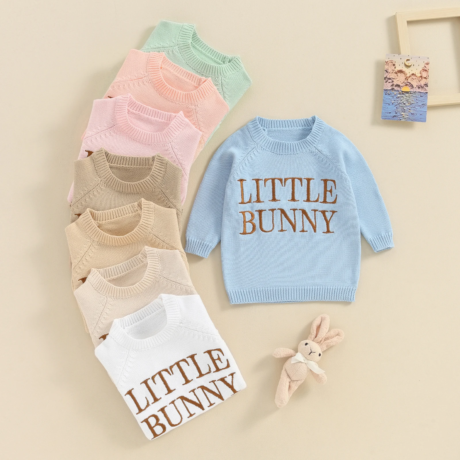 Baby Girls Boys Sweater Soft Casual Knitted Clothes Long Sleeve Embroidery Letters Winter Warm Pullover Infant Easter Costume