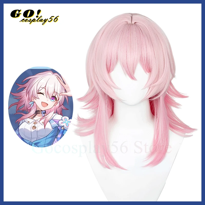 

Rail March 7th Cosplay Wig 50cm Long Straight Mixed Pink Hair Heat Resistant Synthetic Scalp 2023 Game Headwear