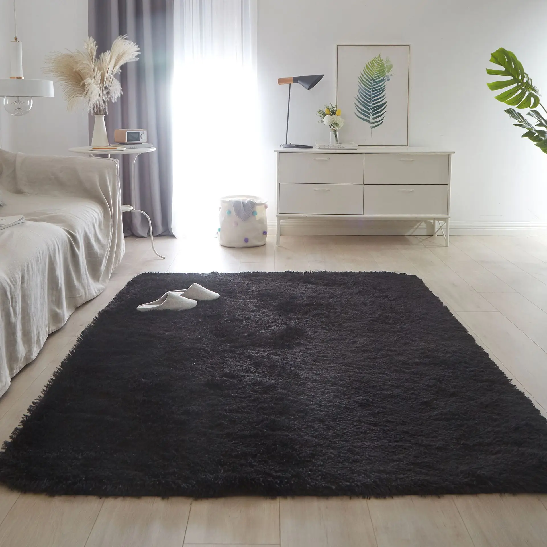 Nordic Furry Rug Bedroom Carpet Living  Room Modern Decoration Hairy Carpets Large Size Black Gray Pink Beige Non Slip Mat