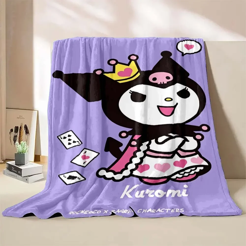 Kuromi Sanrio Pattern Flannel Blanket Baby Four Season Blanket Throw for Sofa,beds,living Rooms,travel Picnic Blanket Gifts 4
