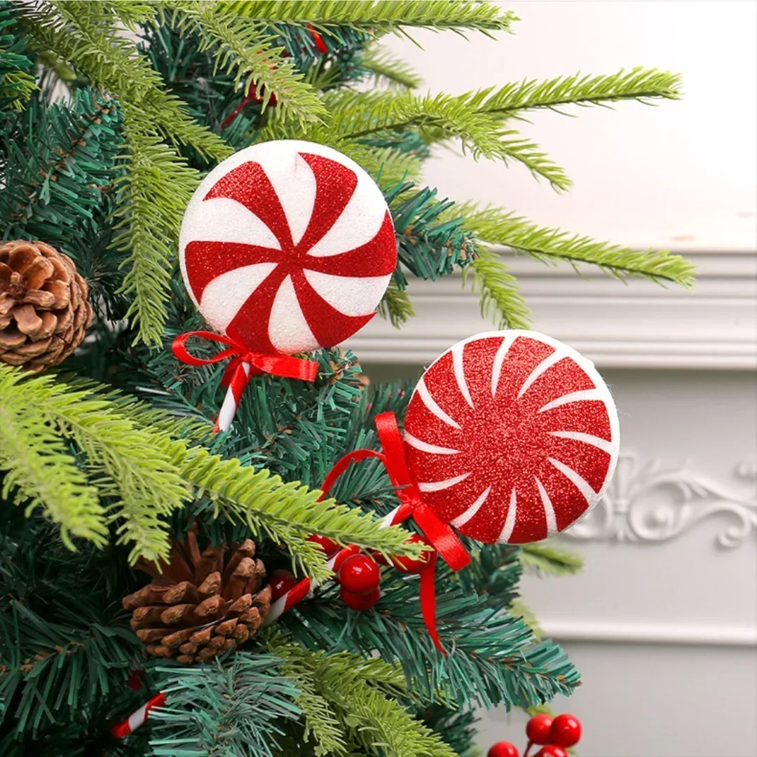 Red White Christmas Lollipop Decoration 21cm/8.26inch Creative Big Lollipop Xmas Tree Pendant Ornaments Festival Party Supplies