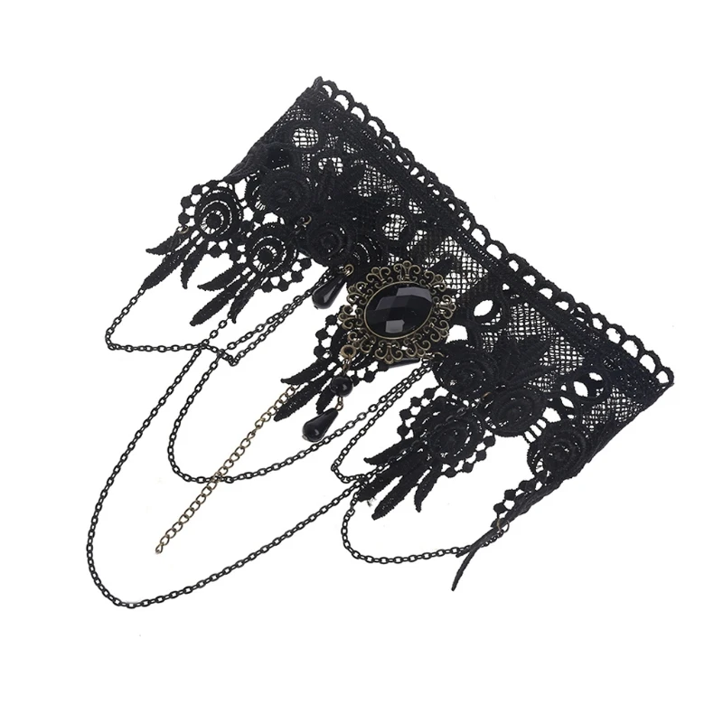 

Womens Gothic Black Chocker Necklace Chain Embroidered Lace Pendant Weddin