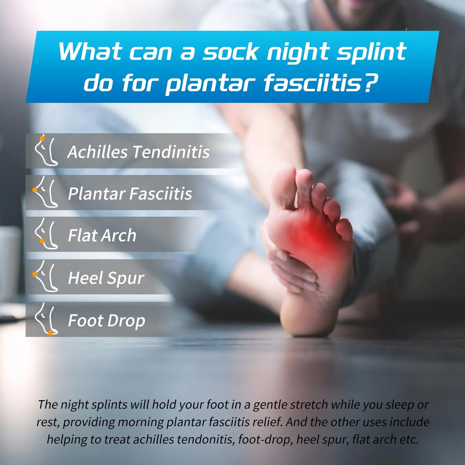 Plantar Fasciitis Night Splint Sock with Massage Ball for Plantar Fasciitis Relief, Soft & Comfortable Brace