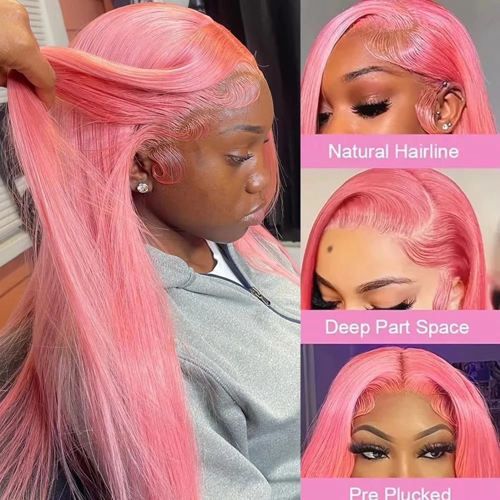 30 36 Inch 13x4 Pink Lace Front Wig Human Hair 13x6 Straight Hd Lace Frontal Wig For Women Brazilian Light Pink Colored Wigs