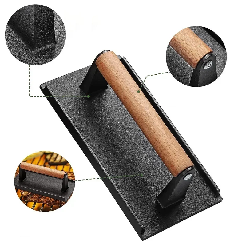 Burger Press 1pc Cast iron Rectangular Meat Round Heavy-Duty Steak For Flat Top Grill
