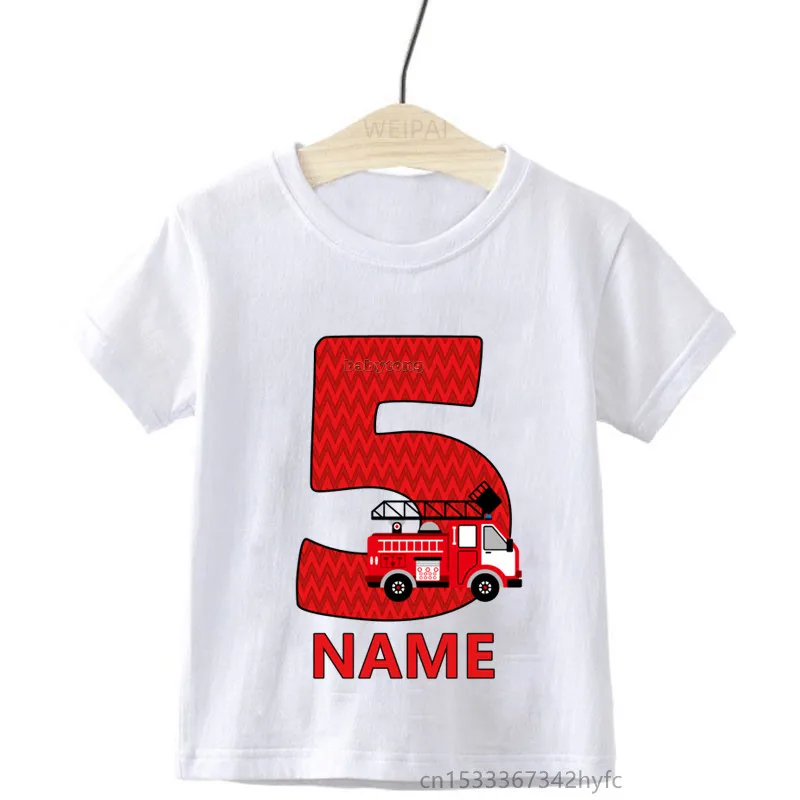 

Boys/Girls Name Firefighter Car Birthday Numbers T-Shirt Children Boys Construction Car T Shirt White T-Shirt Baby Girls Top