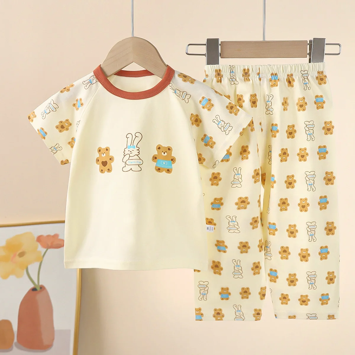 Children Short Sleeve Cotton Summer Baby Pajamas Set Children Clothing