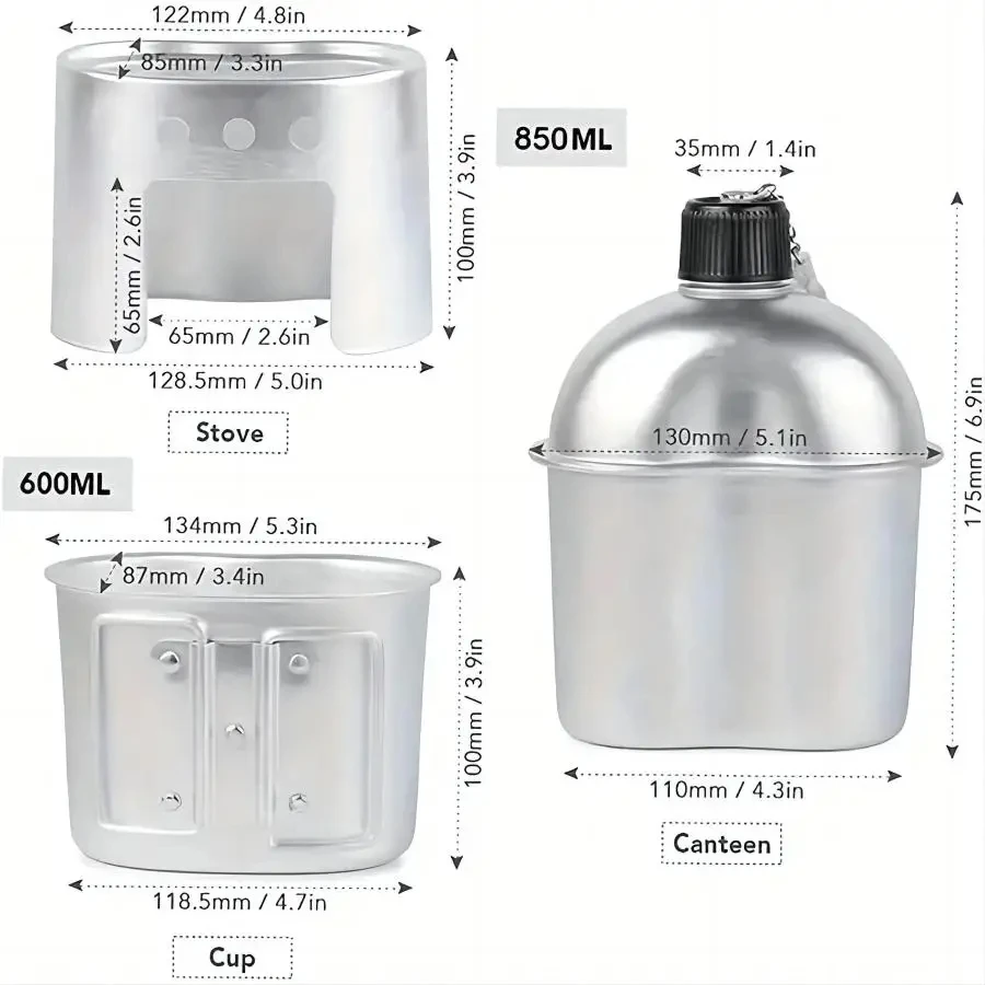 Aluminum Tactical Water Bottle Cookware Set Multi-Functional Military Outdoor Water Bottle with Handled Cup for Camping Hiking