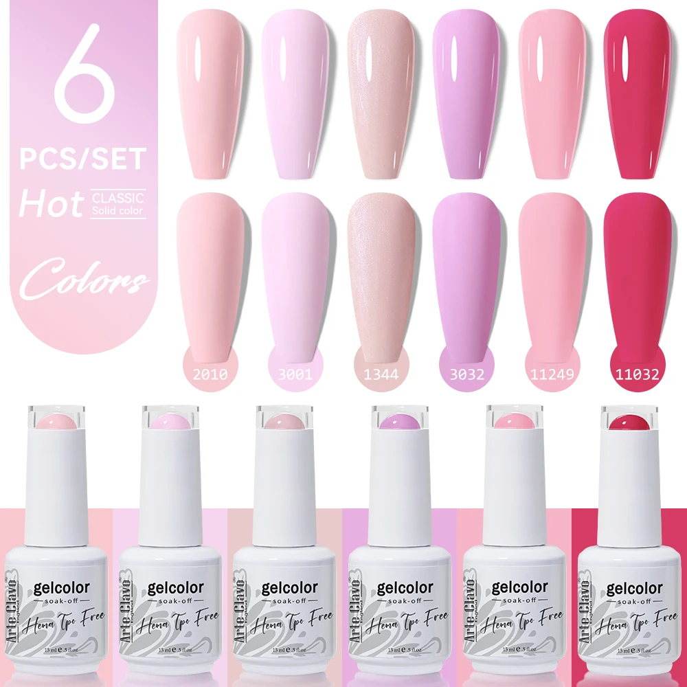 아르테 클라보 15ml 젤 폴리쉬 세트 6개 HEMA TPO 프리 쏙 오프 UV LED 네일 바니쉬 키트 롱래스팅 매니큐어 젤 네일아트 살롱용