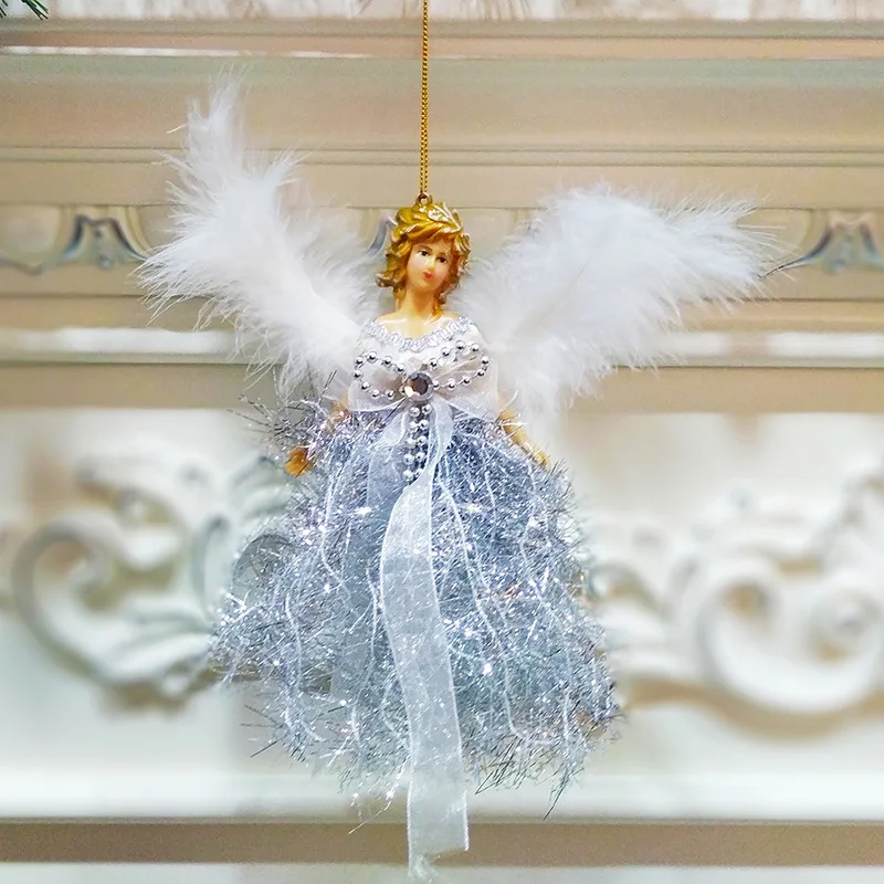 Christmas Angel Doll Pendant Cute Plush Angel With Wings Xmas Tree Hanging Decoration For Home Ornaments Noel Girl New Year Gift