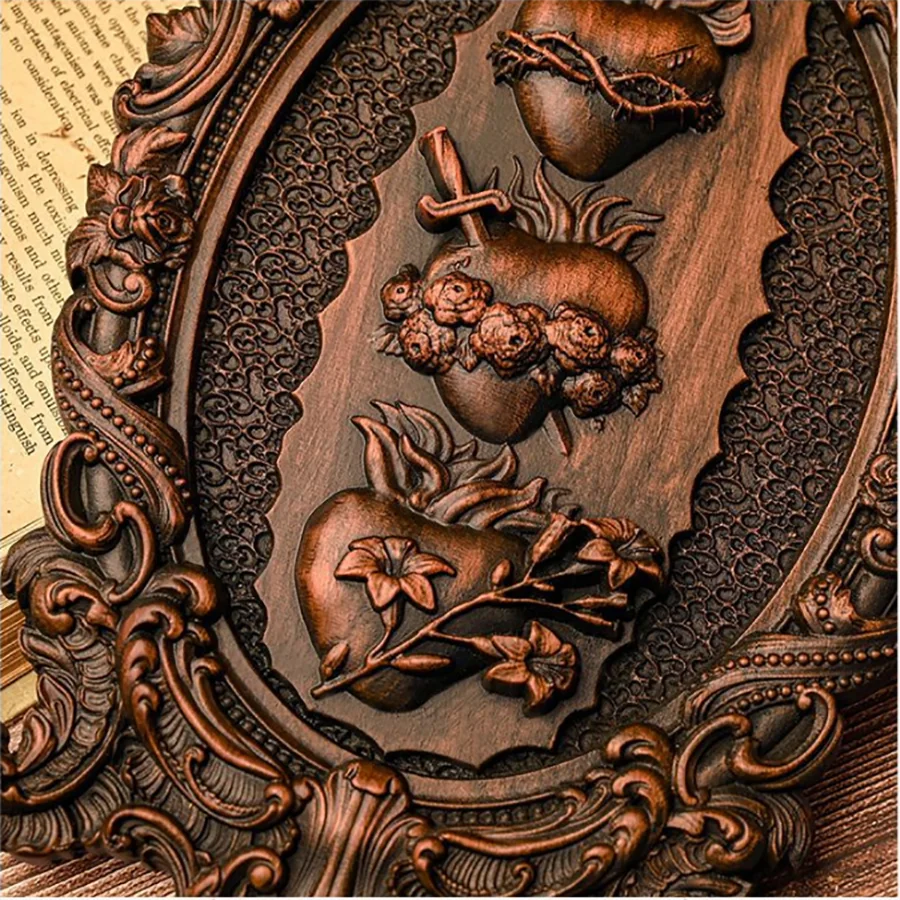High Quality Religious Jesus Catholic Christ Sacred Immaculate Heart Wall Decor, Wood Carving Wall Hanging Decor