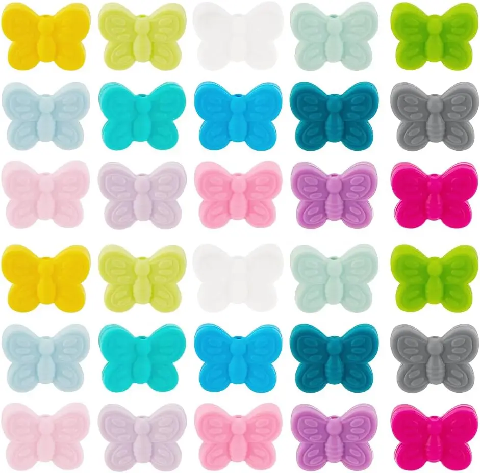 

30pc Butterfly Silicone Beads 15Colors Spring Butterfly Beads Animal Beads Loose Bead CharmsColorful Butterfly Spacer Bead