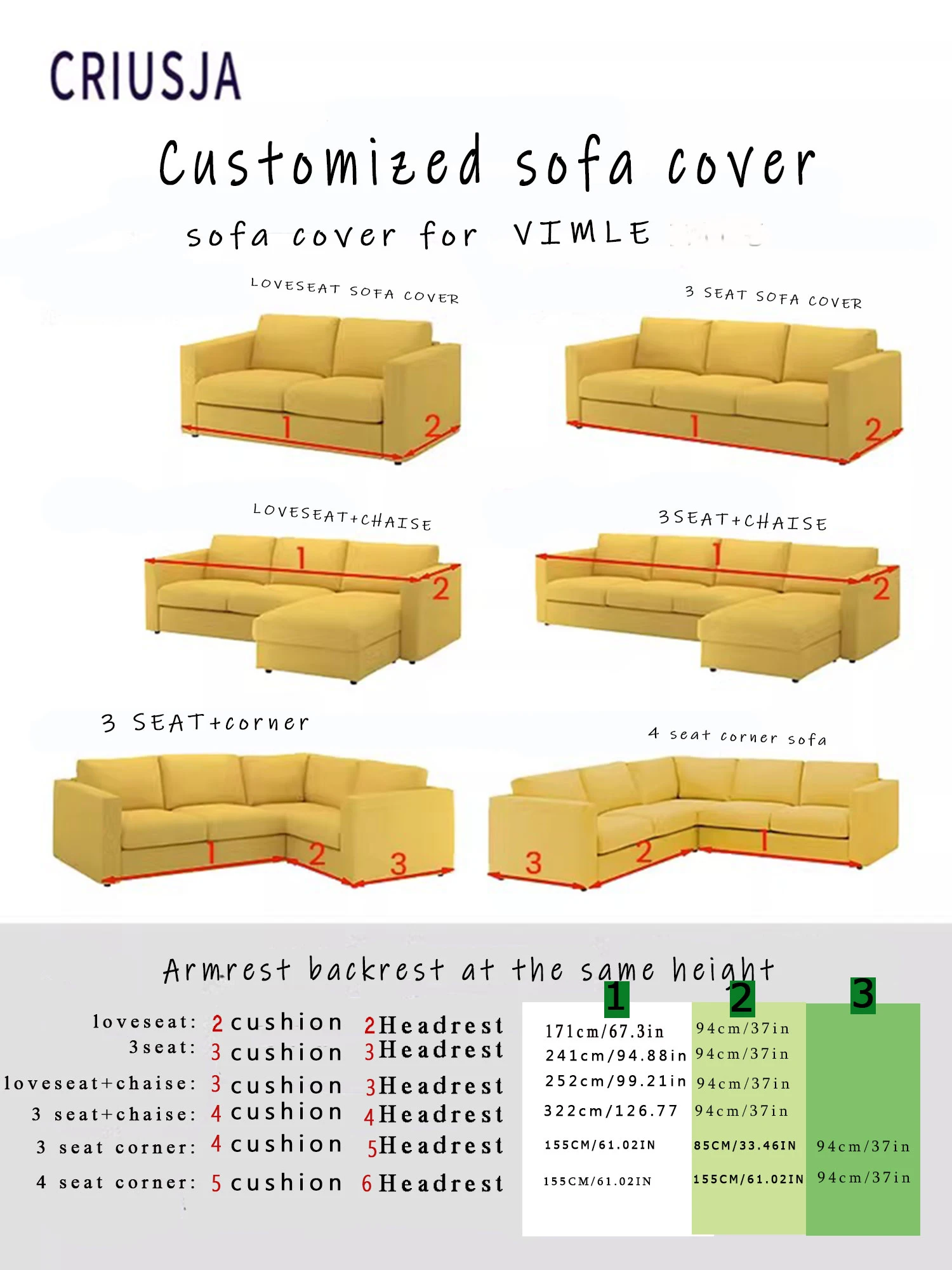 CRIUSJA VIMLE Cover Anti-cat Scratch Sofa Cover L Shaped Cover Corner Sofa Cover Chaise 3 Seat  Sofa Covers