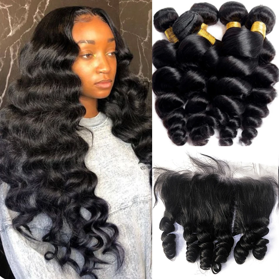 

Loose Deep Wave Bundles With Closure On Sale 3 Bundles With HD Frontal 12A Unprocessed 100% Human Hair Loose Tissage Malaisienne