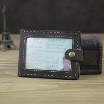 Luxury Handmade Genuine Leather Card Holder Driving License Cover Badge Sleeve Name Card Driver Case Photo Credit Card ID Holder 1