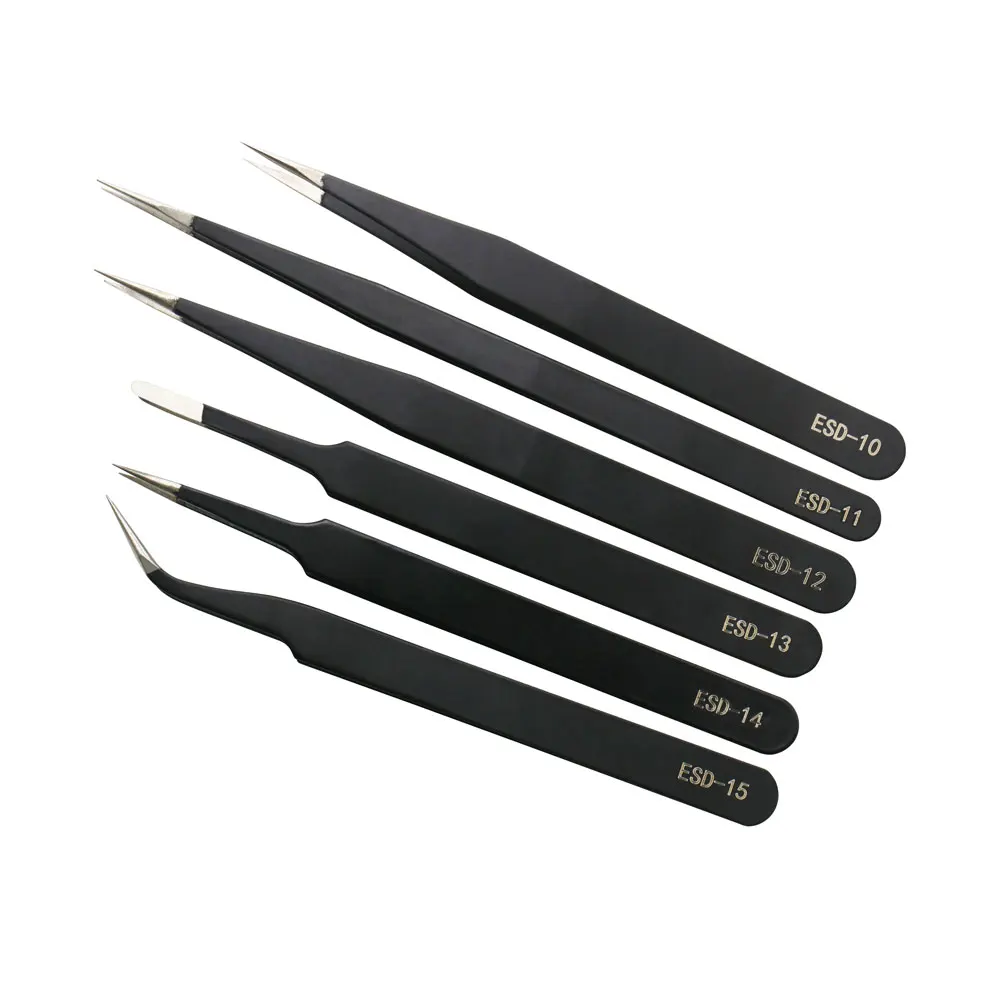 Precision Tweezers Set ESD Anti-Static Stainless Steel Tweezers Repair Tools for Electronics Repair Soldering Craft Tools precision tweezers esd anti static tweezers soldering tweezers phone repair tweezers tweezer tool